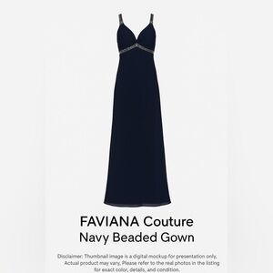 Faviana Couture Navy Blue Beaded Formal Gown Long Evening Dress
